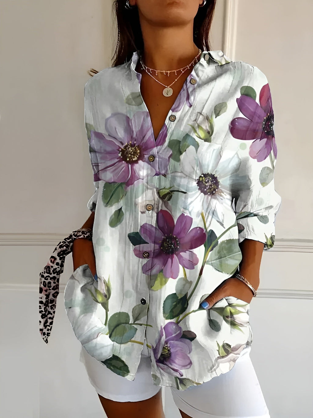 SUENTA Parsha | Damenhemd – Stilvolles Blumenmuster, leichte Passform & feminine Bequemlichkeit Lilla Blomster