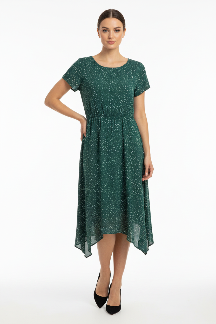 SUENTA Zahara | Damen Mini-Sommerkleid – Rundhalsausschnitt & Kurze Ärmel (Grün)