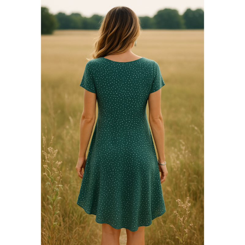 SUENTA Zahara | Damen Mini-Sommerkleid – Rundhalsausschnitt & Kurze Ärmel (Grün)
