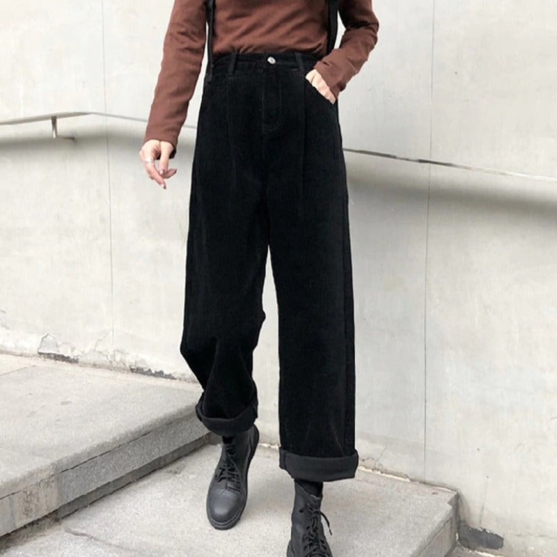 SUENTA Cordhosen Für Damen Bequemen Hosen Vintage Outfit Stil Schwarz
