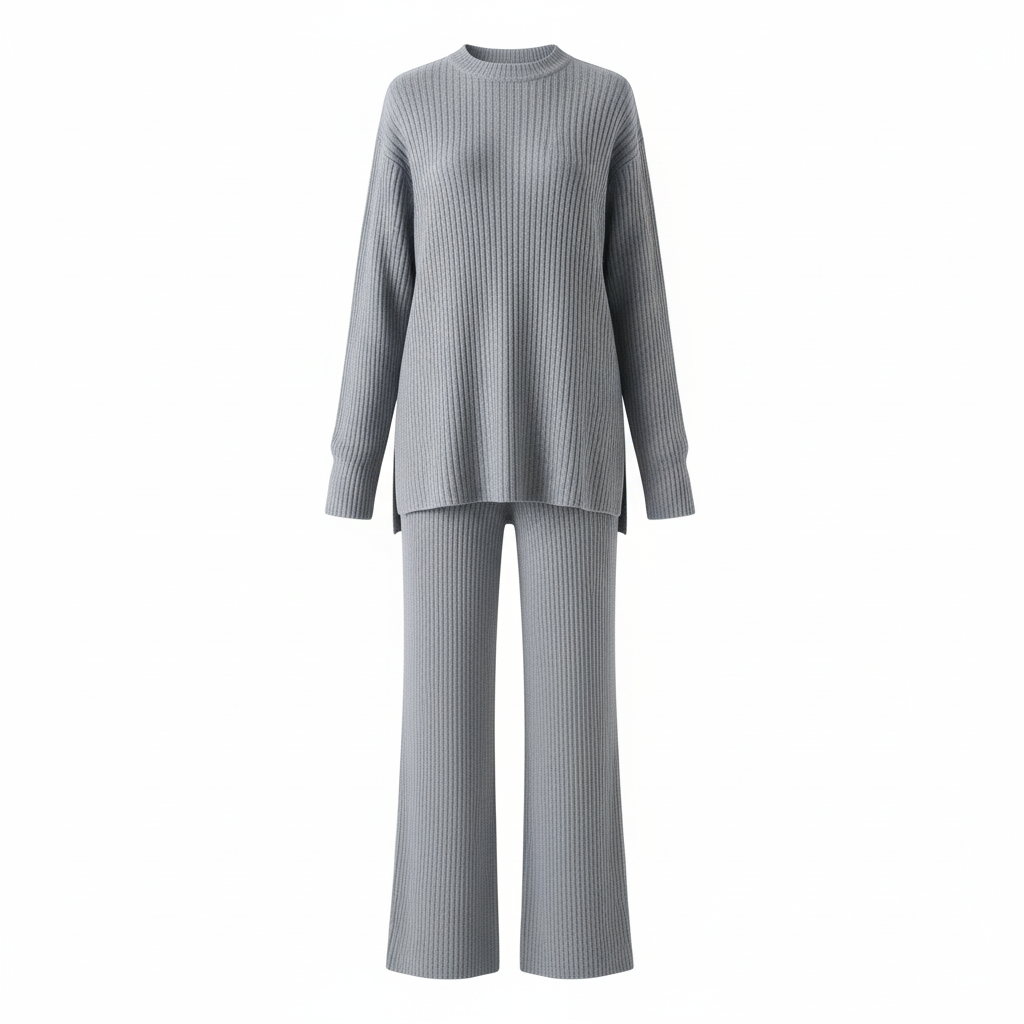 SUENTA Frauen Lässiges Strickpullover- und Hosen-Set Casual-Chic-Outfit