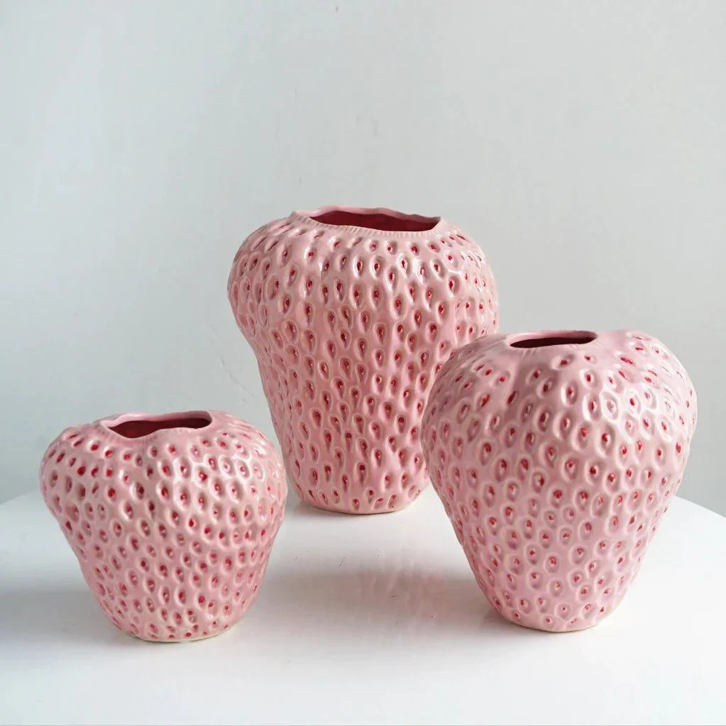 SUENTA Erdbeer Deko Vase Aus Keramik Für Blumen Und Tischdeko