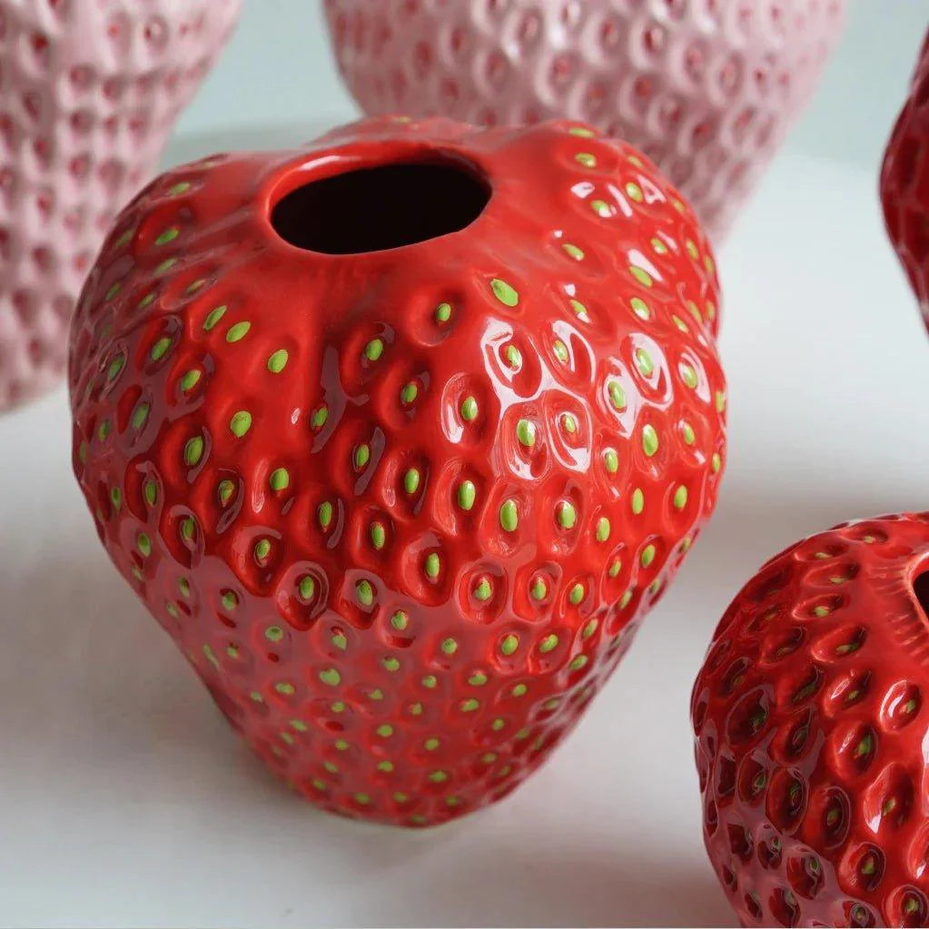SUENTA Erdbeer Deko Vase Aus Keramik Für Blumen Und Tischdeko
