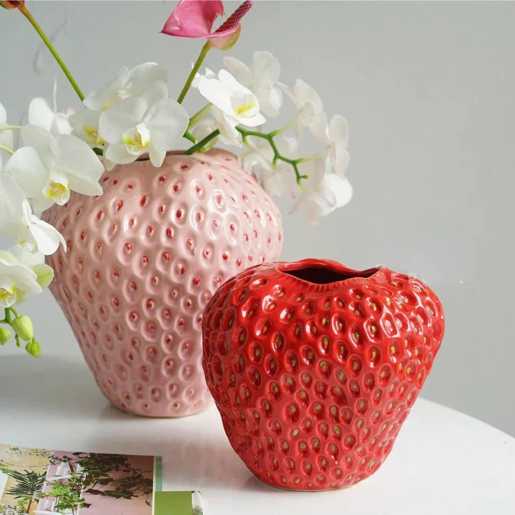 SUENTA Erdbeer Deko Vase Aus Keramik Für Blumen Und Tischdeko