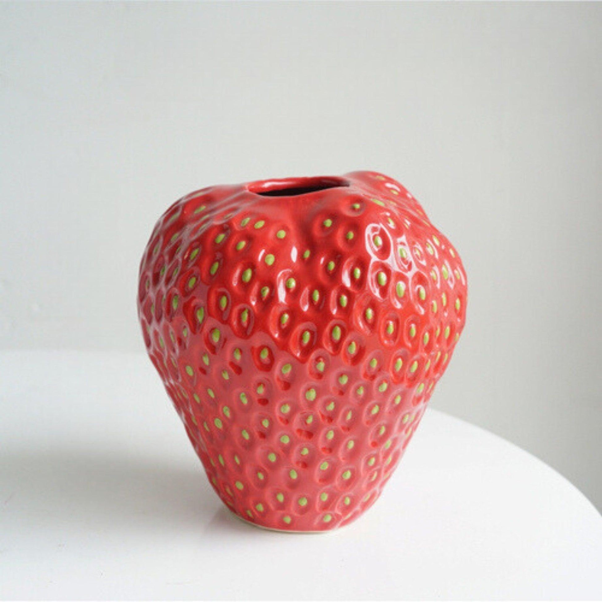 SUENTA Erdbeer Deko Vase Aus Keramik Für Blumen Und Tischdeko Rotmedium