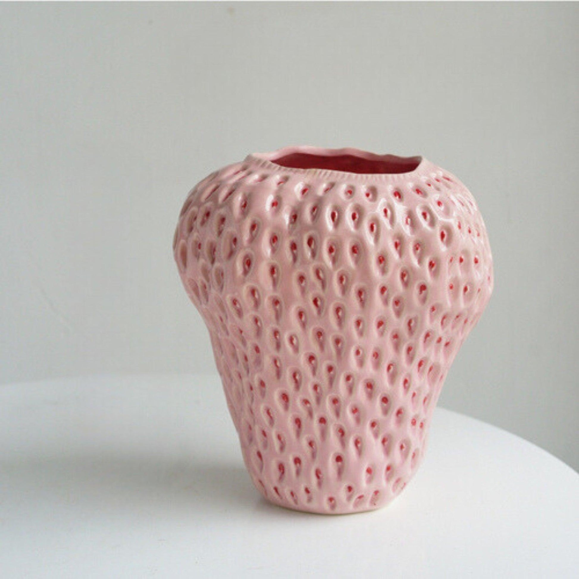 SUENTA Erdbeer Deko Vase Aus Keramik Für Blumen Und Tischdeko Rosa groß