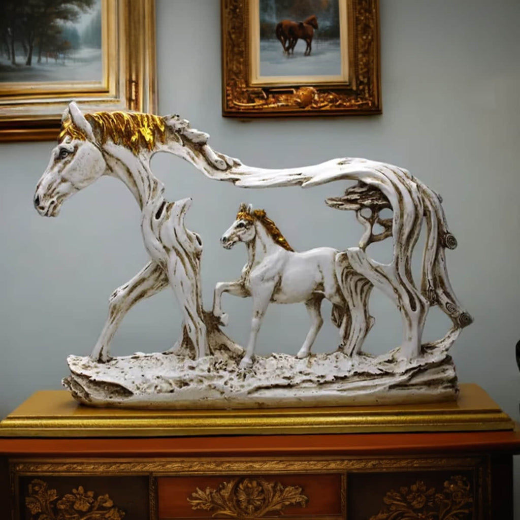 SUENTA Elegante Pferde-Skulptur mit Kunstvollem Baumrahmen