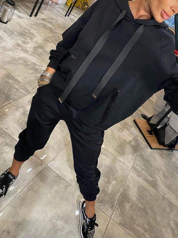SUENTA Damen Herfst Set Vielseitiges Outfit Für Alltag Und Freizeit Schwarz