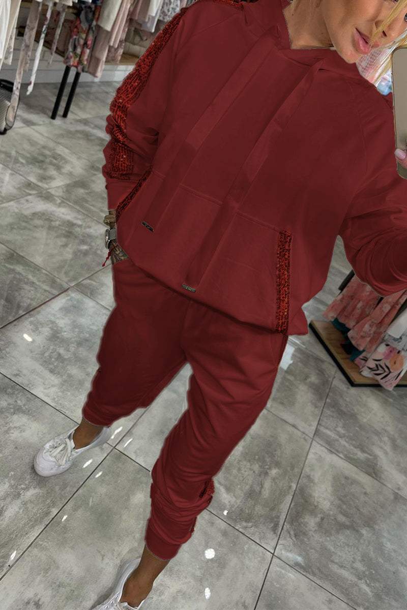 SUENTA Damen Herfst Set Vielseitiges Outfit Für Alltag Und Freizeit Rot