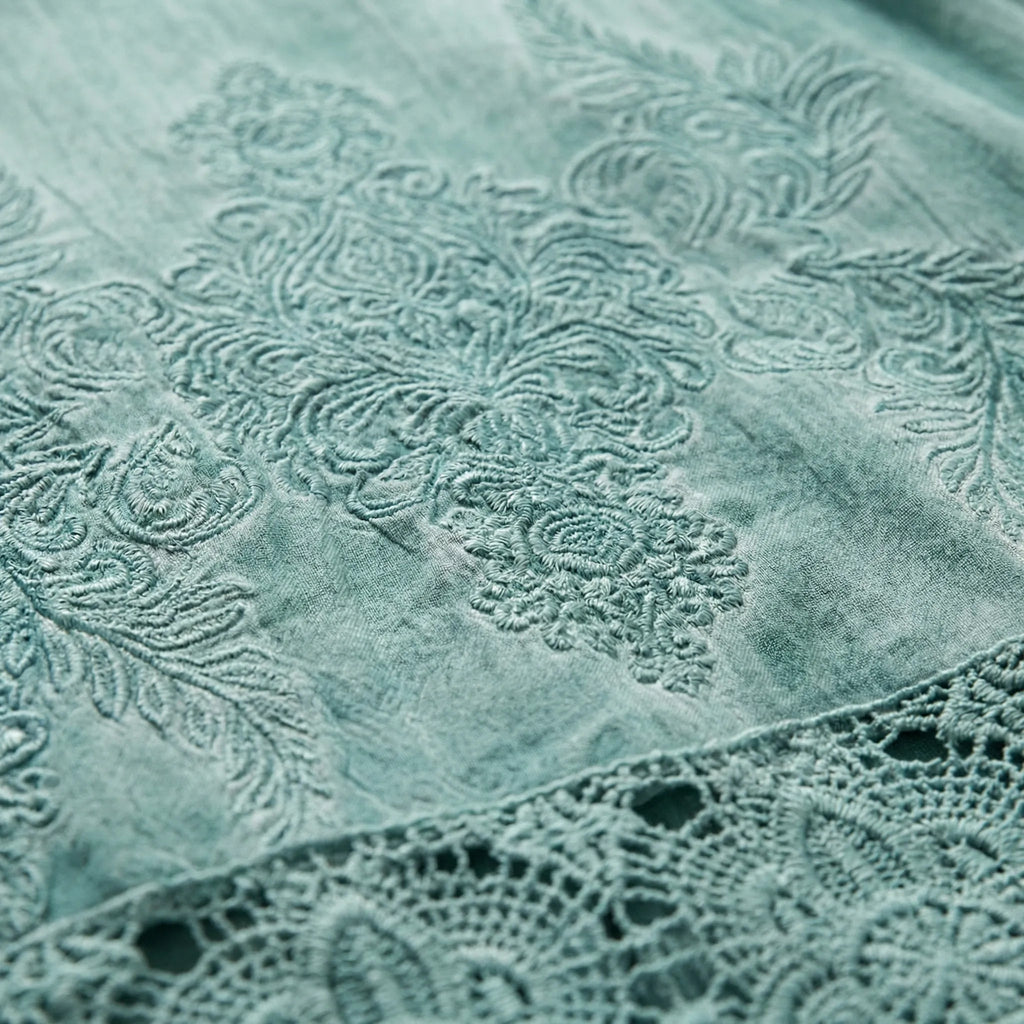 SUENTA Estelo | Tunikakleid für Damen – Besticktes Kleid mit V-Ausschnitt und Spitzenbesatz