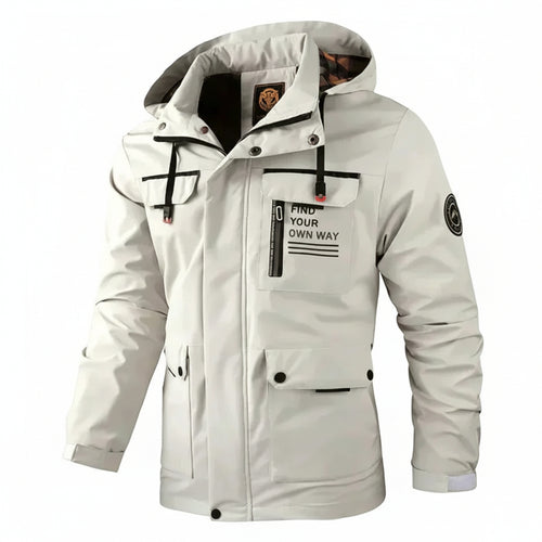 SUENTA Herren Wasserdichte Outdoor-Jacke Weiches Futter Wind- und wasserfestes Design Weiß