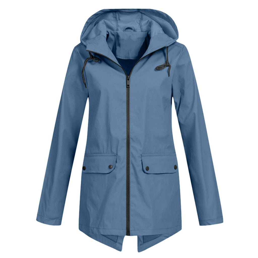 SUENTA Damen Regenjacke Kapuze Wasserdichte Modisch Durch Den Regen Blau