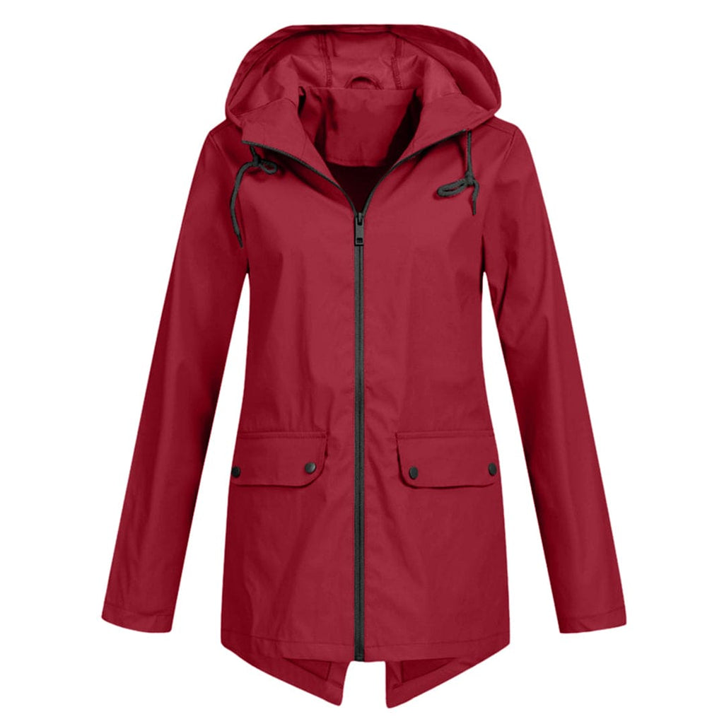 SUENTA Regenjacke Damen Kapuze Wasserdichte Leicht Atmungsaktiv - Winterjacke Damen Rot