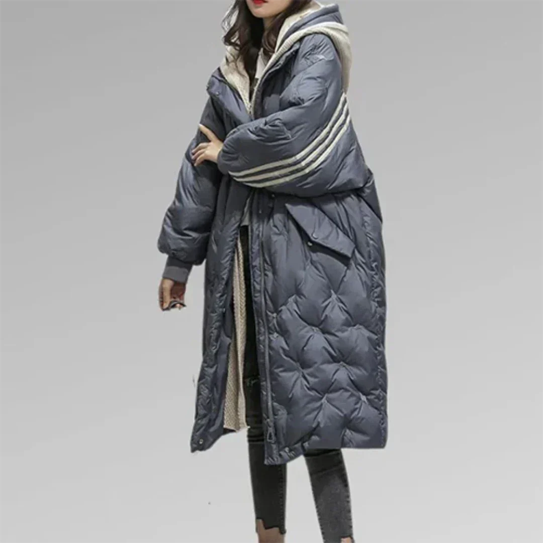 SUENTA Jacke Damen Oversized Gesteppt Winter Langer Gemütlich - Winterjacke Damen Dunkelblau