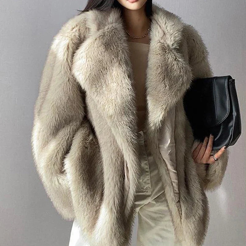 SUENTA Damen Pelzmantel Plüschpelzmode Luxuriösen Glamour Textur