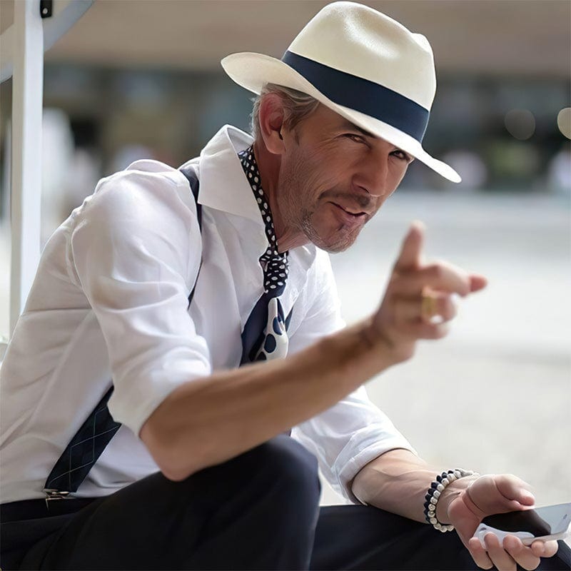SUENTA Fedora Filzhut Weiß Mit Schwarzem Band Einheitsgröße