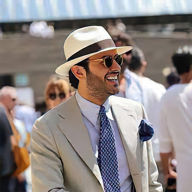 SUENTA Fedora Filzhut Weiß Mit Schwarzem Band Einheitsgröße