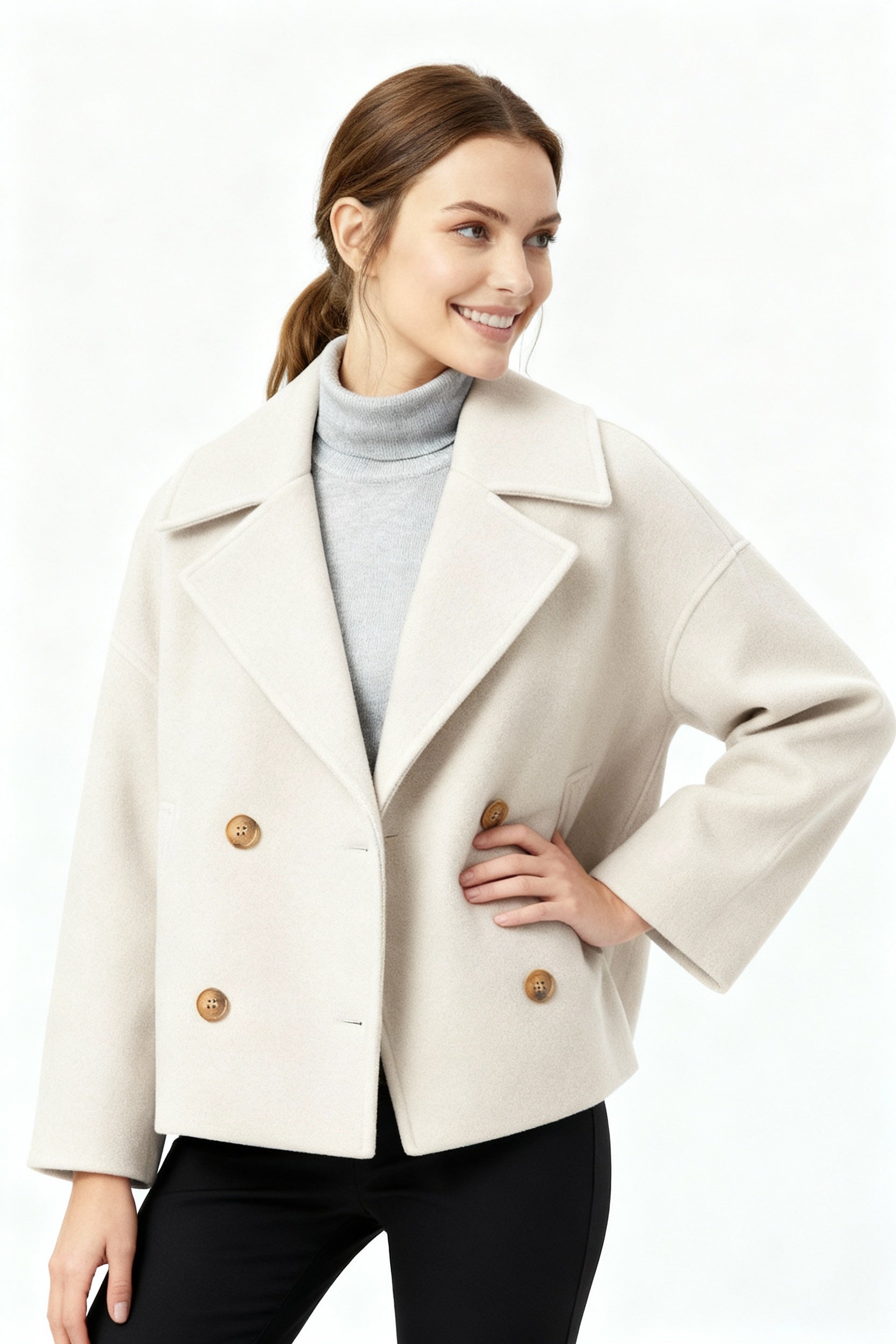 SUENTA Damen Kurzjacke Feine Kurzschnitt Zweireiher Komfortstil Weiß