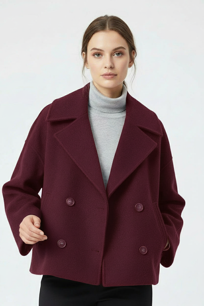 SUENTA Damen Kurzjacke Feine Kurzschnitt Zweireiher Komfortstil Rot