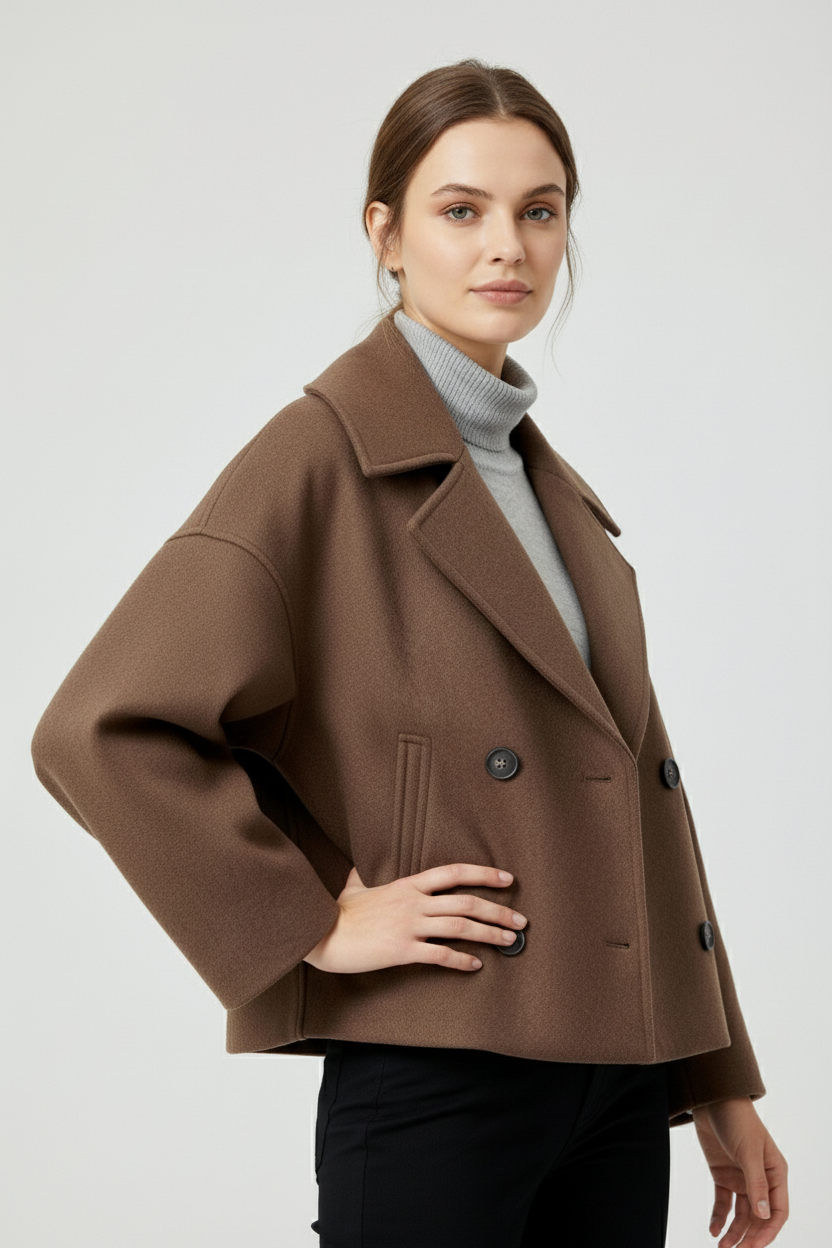 SUENTA Damen Kurzjacke Feine Kurzschnitt Zweireiher Komfortstil Braun