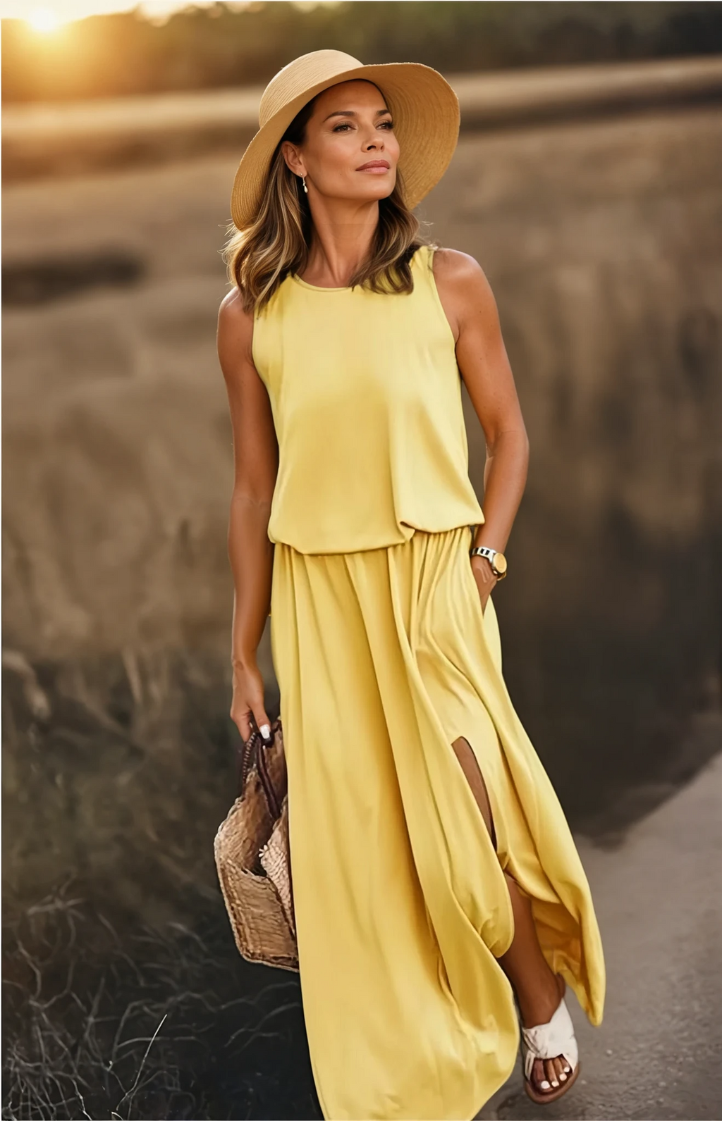 SUENTA Chloé | Damen Ärmelloses Sommerkleid – Rundhalsausschnitt & Elegante Maxi-Länge