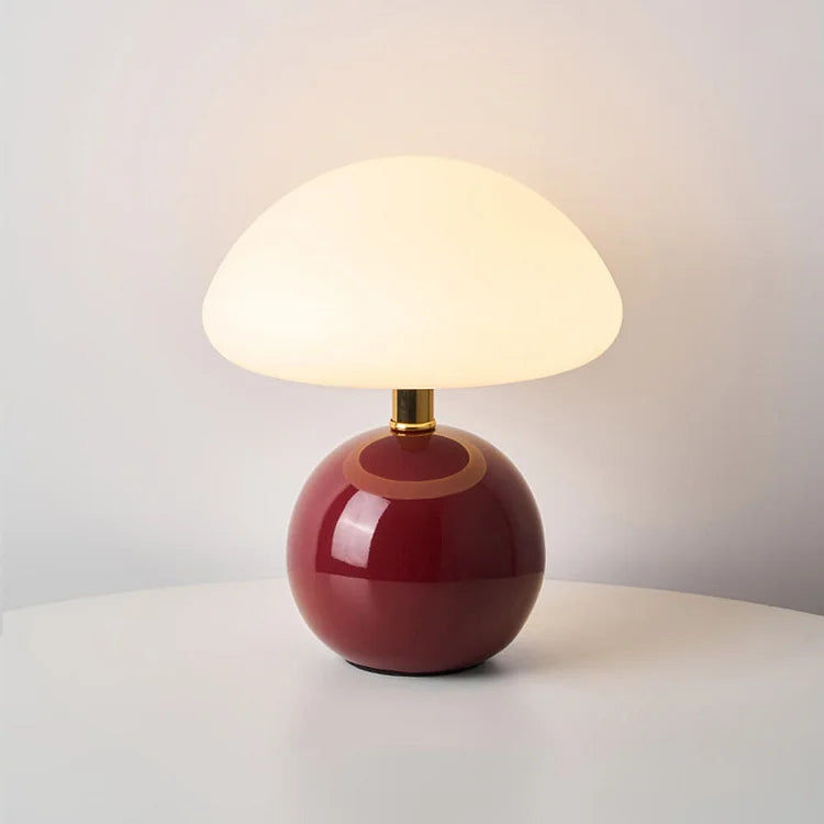 SUENTA Französische Creme Pilz Lampe Bauhaus-Ästhetik Keram Weinrot