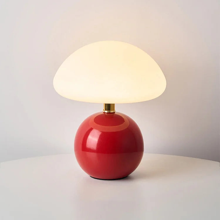 SUENTA Französische Creme Pilz Lampe Bauhaus-Ästhetik Keram Rot