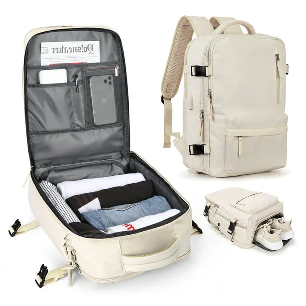 SUENTA Frauen Großer Reise Rucksack Wasserdicht Zum Wandern Beige