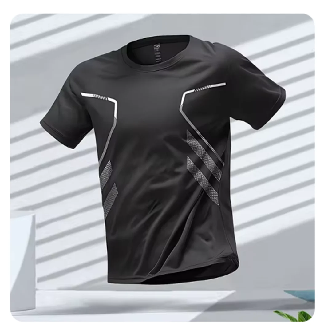 SUENTA Atmungsaktives Herren Sport T-Shirt Ultraleichte Material Schwarz