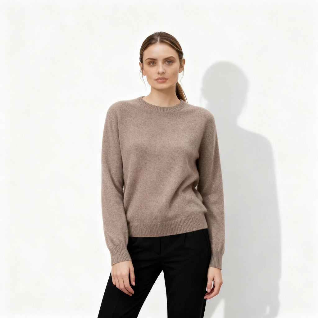 SUENTA Damen Pullover Weicher Ganzjähriger Strickmode Basic Dunkelbraun