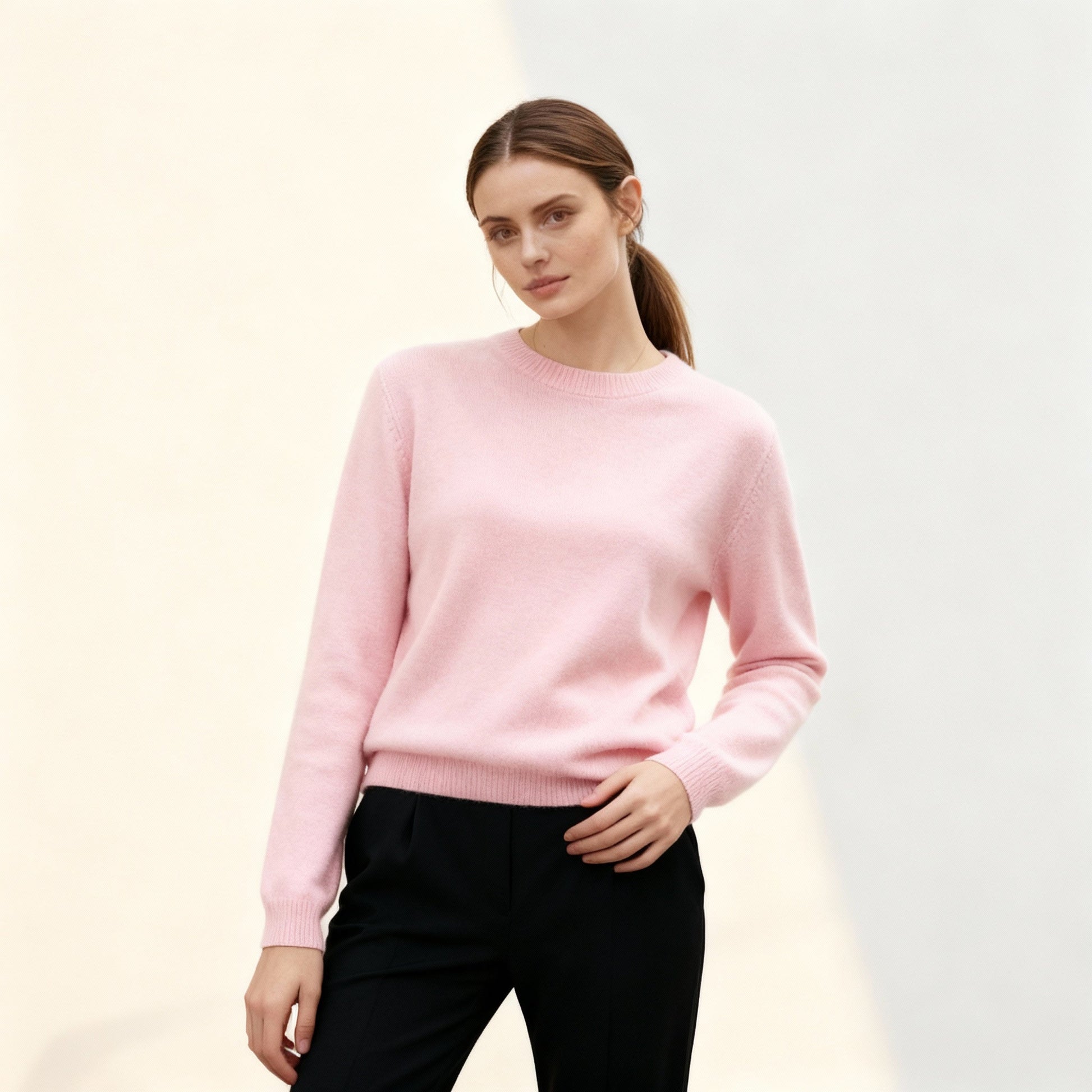 SUENTA Damen Pullover Weicher Ganzjähriger Strickmode Basic Hellrosa