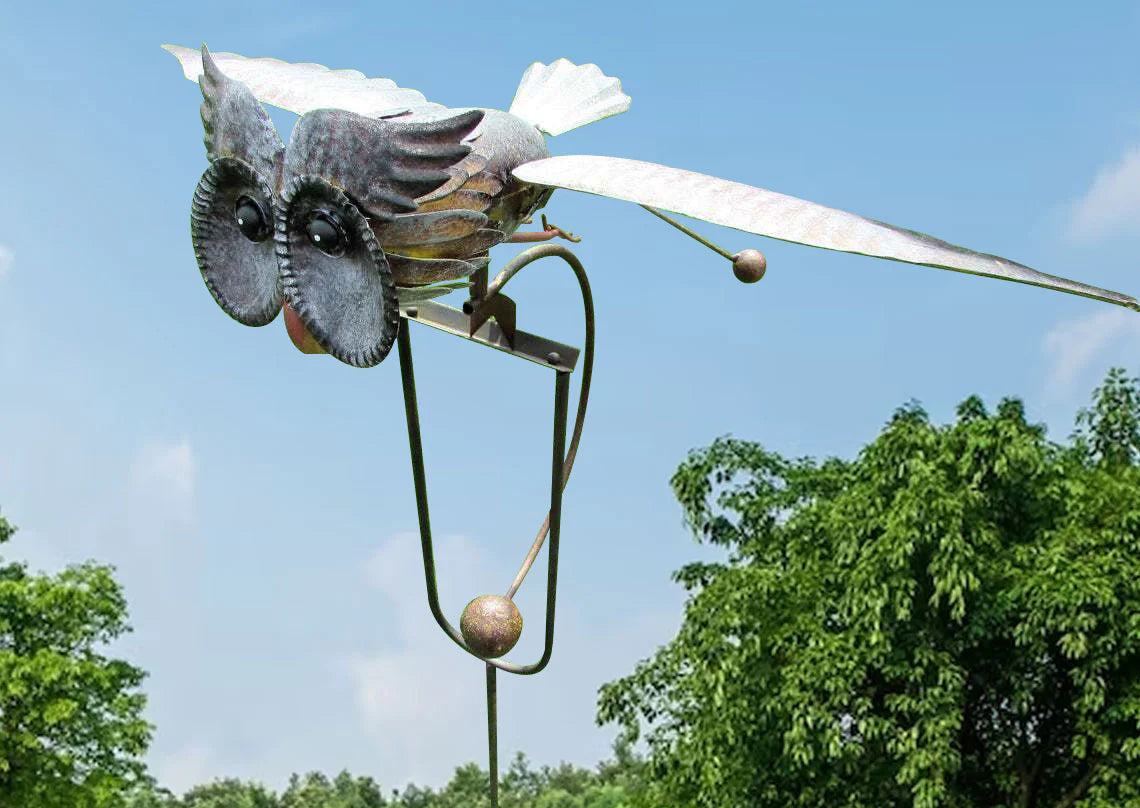 SUENTA Garten-Windspinner Metall Außenornament Bewegung Charme Stehende Eule
