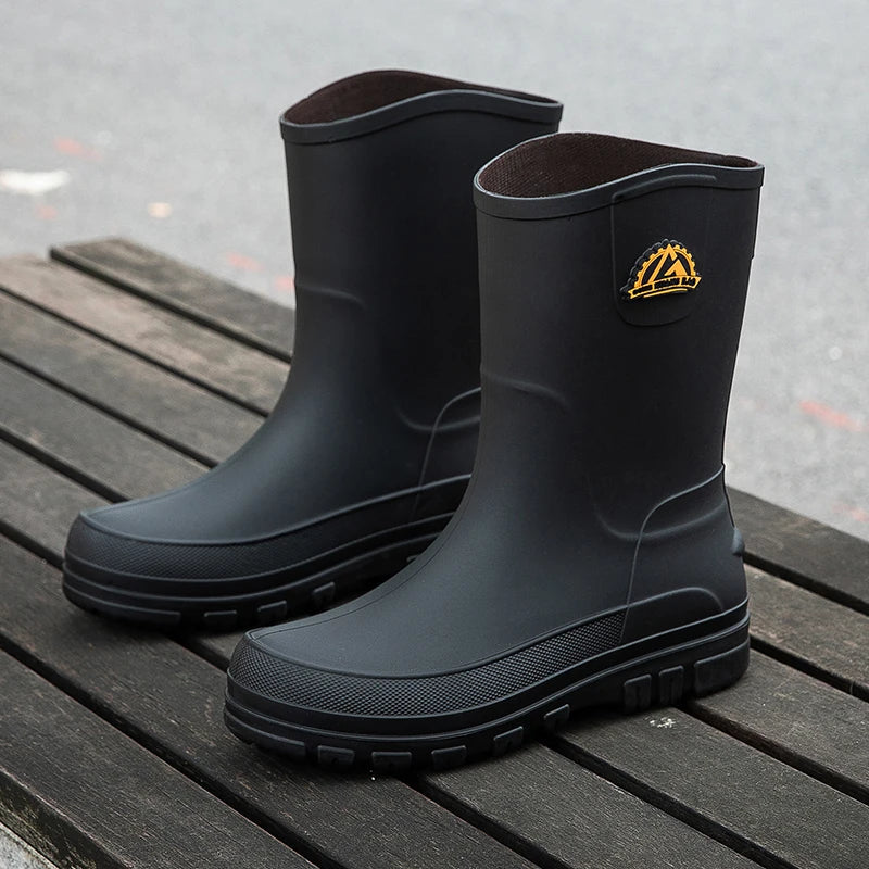 SUENTA Herren Gefütterte Gummistiefel Mit Rutschfester Sohle Outdoor Schwarz