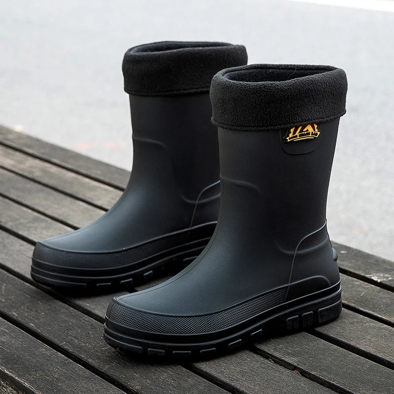 SUENTA Herren Gefütterte Gummistiefel Mit Rutschfester Sohle Outdoor Baumwolle Schwarz
