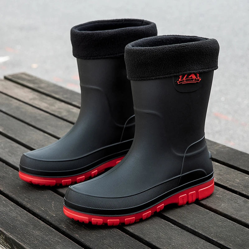 SUENTA Herren Gefütterte Gummistiefel Mit Rutschfester Sohle Outdoor Baumwolle Rot