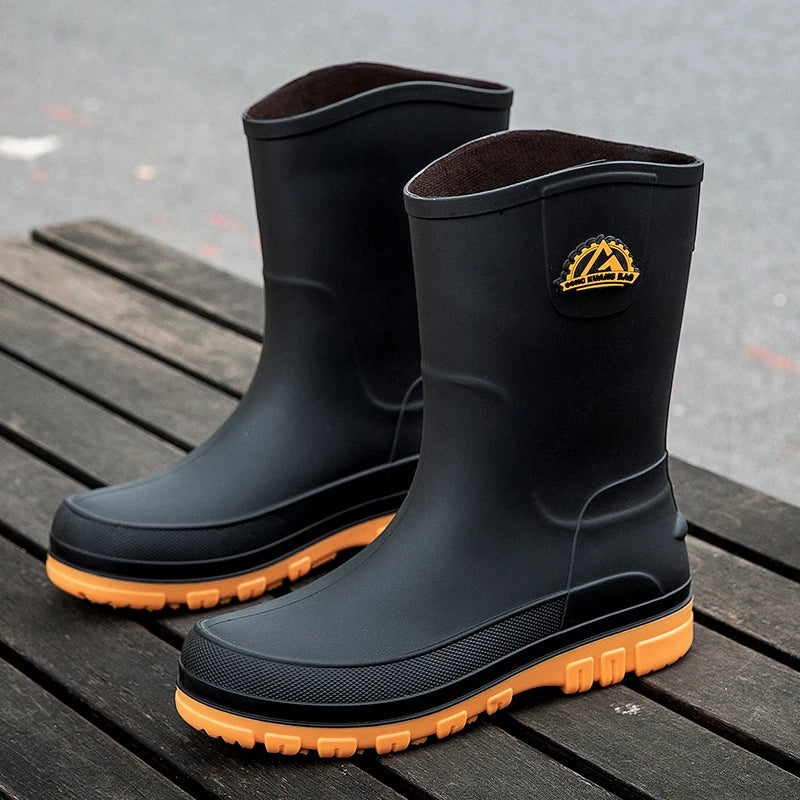 SUENTA Herren Gefütterte Gummistiefel Mit Rutschfester Sohle Outdoor Gelb