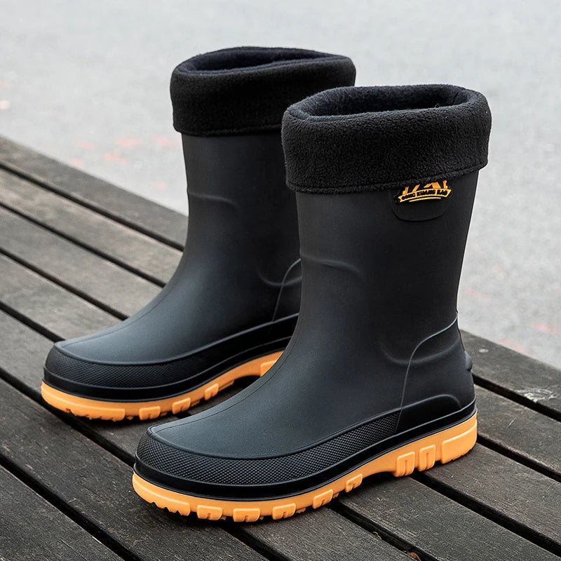 SUENTA Herren Gefütterte Gummistiefel Mit Rutschfester Sohle Outdoor Baumwolle Gelb