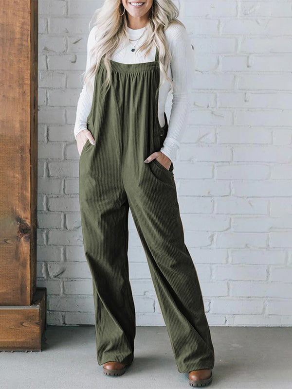 SUENTA Damen Gemütlicher Cord-Latzanzug Mit lockere Passform Oliv 2XL