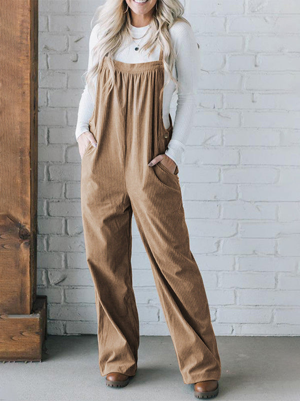 SUENTA Gemütlicher Cord-Latzanzug für Damen mit lockerer Passform Khaki