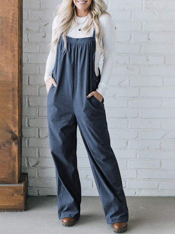 SUENTA Damen Gemütlicher Cord-Latzanzug Mit lockere Passform Blau
