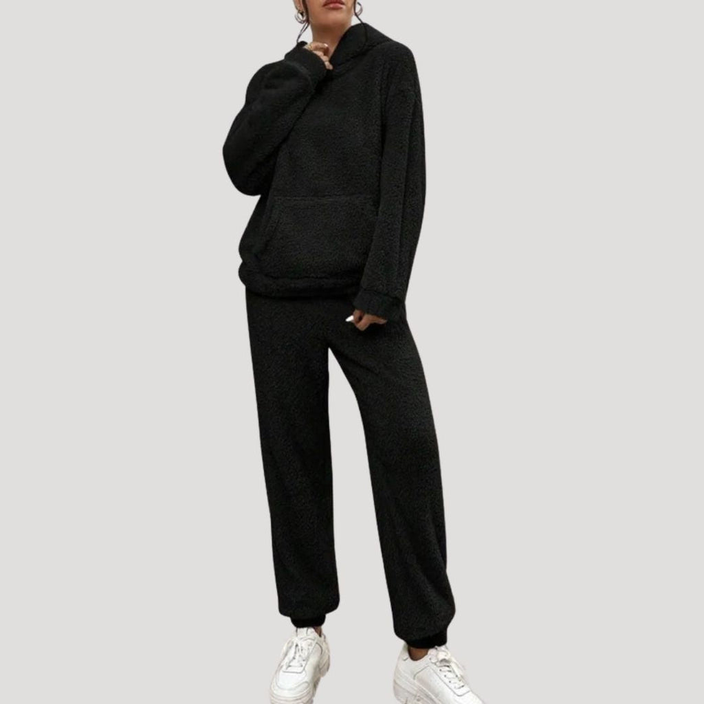 SUENTA Damen Fleece-Loungewear-Set Warme Weiche Fleece Lockere Passform Lange Ärmel