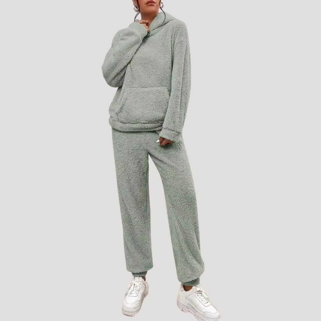 SUENTA Damen Fleece-Loungewear-Set Warme Weiche Fleece Lockere Passform Lange Ärmel