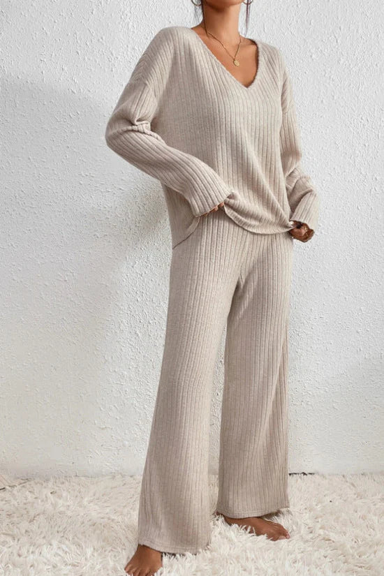 SUENTA Damen Loungewear-Set – Gerippter Zweiteiler & Weiche Textur