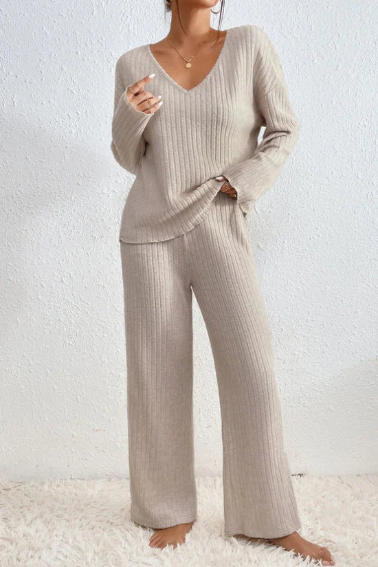 SUENTA Damen Loungewear-Set – Gerippter Zweiteiler & Weiche Textur