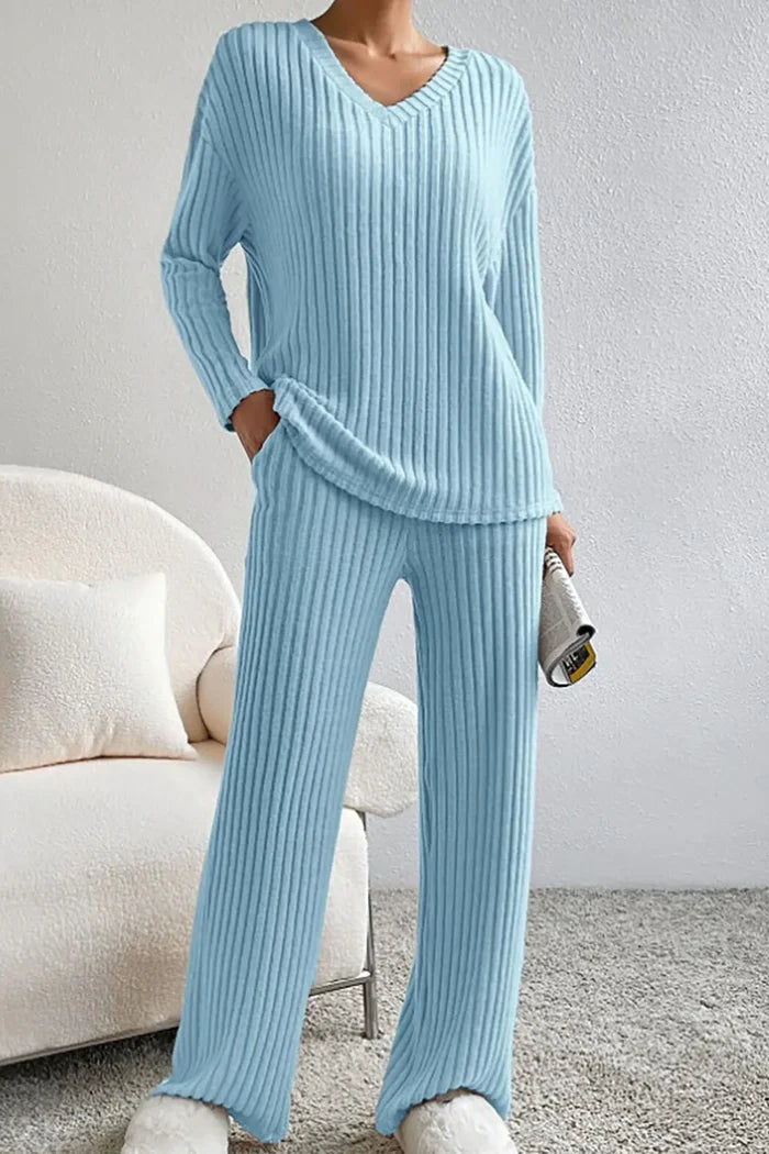 SUENTA Damen Loungewear-Set – Gerippter Zweiteiler & Weiche Textur Türkis
