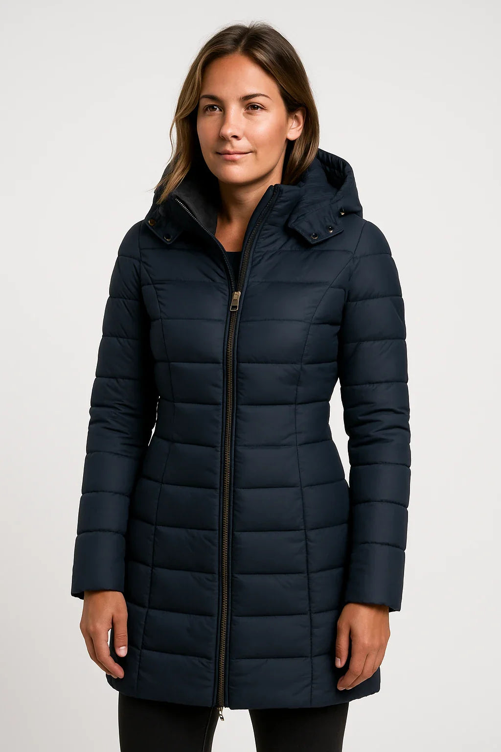 SUENTA Gesteppter Damen-Puffermantel mit Kapuze – mittellang Marineblau
