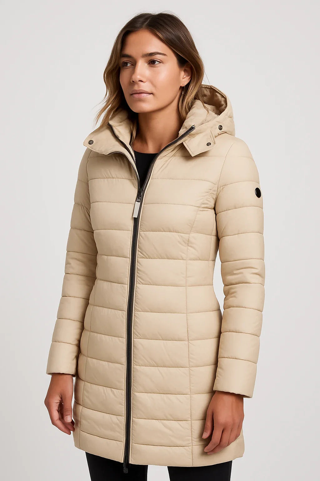 SUENTA Gesteppter Damen-Puffermantel mit Kapuze – mittellang Beige