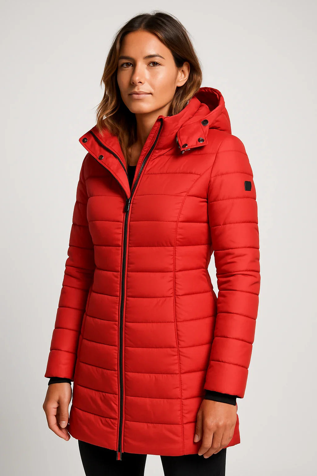 SUENTA Gesteppter Damen-Puffermantel mit Kapuze – mittellang Rot