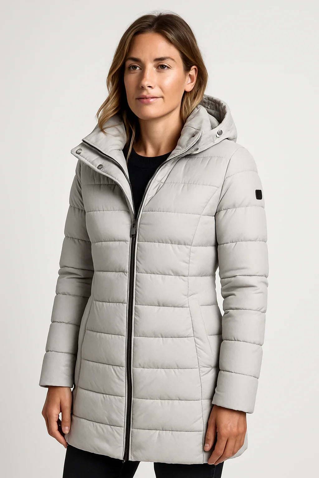 SUENTA Gesteppter Damen-Puffermantel mit Kapuze – mittellang Grau