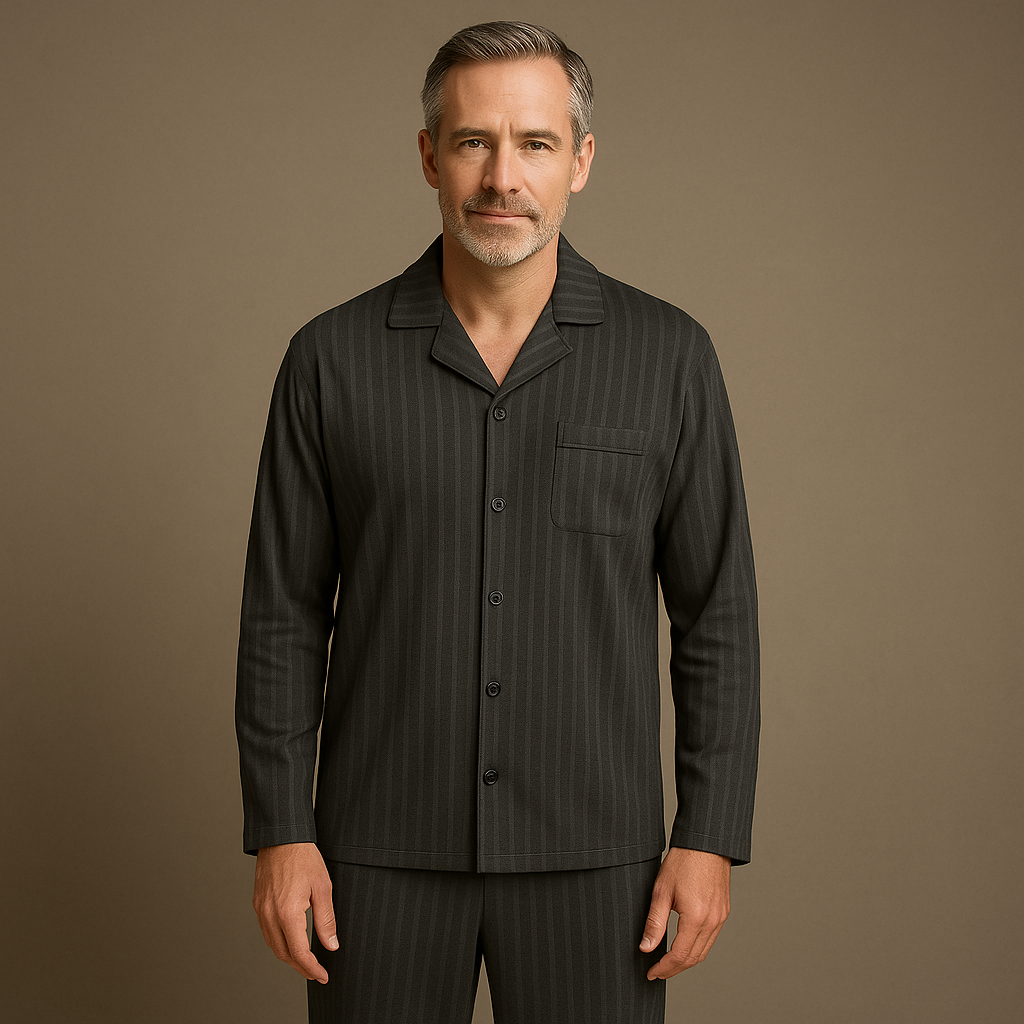 SUENTA Herren Gestreiftes Pyjama-Set Langarm Hose Streifen-Look